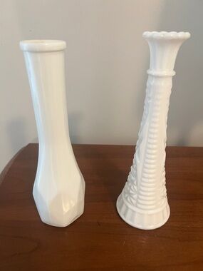 White Milk Glass Bud Vases - Set of 2